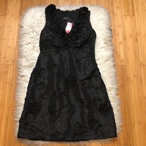 Dressbarn Taffeta 3D Flowers Squiggles Shimmer Sleeveless Black Cocktail Dress 6